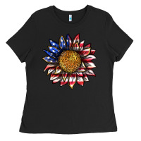 Black 4th of july sunflower Ladies Tee - texasbilliewilder