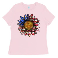 Bubblegum Pink 4th of july sunflower Ladies Tee - texasbilliewilder