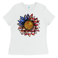 White 4th of july sunflower Ladies Tee - texasbilliewilder