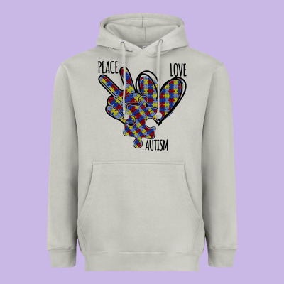 Peace Love Autism Heavyweight Hoodie Designed By Bettercallsaul