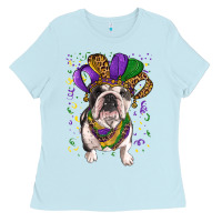 Baby Blue mardi gras hat  english bulldog Ladies Tee - RanaPortraitStore