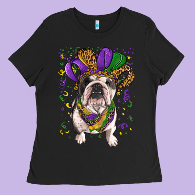 Mardi Gras Hat  English Bulldog Ladies Tee Designed By Ranaportraitstore