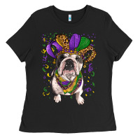 Black mardi gras hat  english bulldog Ladies Tee - RanaPortraitStore