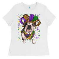 White mardi gras hat  english bulldog Ladies Tee - RanaPortraitStore