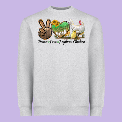 Peace Love Leghorn Chicken Heavyweight Sweatshirt Designed By Lillyallendesigns