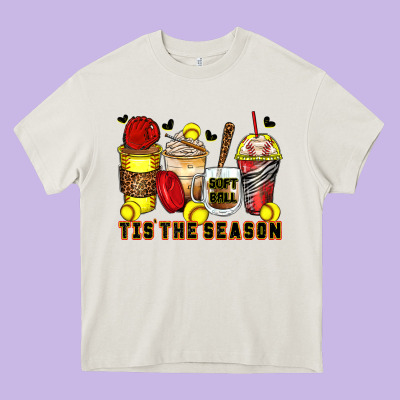 Tis' The Season Softball Coffee Cups Heavy Core Tee Designed By Zillion Design Studio