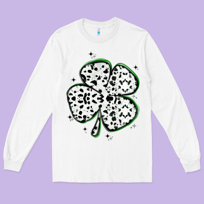 Four Leaf Clover Dalmatian Print Grunge Long Sleeve Tee Designed By Maliassmallbusiness