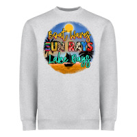 Heather Grey boat waves sun rays lake days Heavyweight Sweatshirt - NancyCooperArtShop