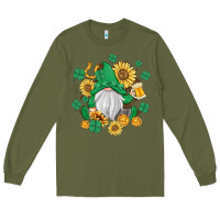 Army Green st patrick's day shamrock sunflowers gnome Long Sleeve Tee - MaliasSmallBusiness