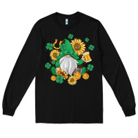 Black st patrick's day shamrock sunflowers gnome Long Sleeve Tee - MaliasSmallBusiness