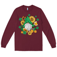 Burgundy st patrick's day shamrock sunflowers gnome Long Sleeve Tee - MaliasSmallBusiness