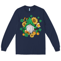Navy st patrick's day shamrock sunflowers gnome Long Sleeve Tee - MaliasSmallBusiness