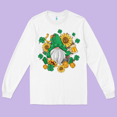 St Patrick's Day Shamrock Sunflowers Gnome Long Sleeve Tee Designed By Maliassmallbusiness