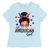 Baby Blue all american girl messy bun Ladies Tee - texasbilliewilder