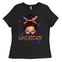 Black all american girl messy bun Ladies Tee - texasbilliewilder