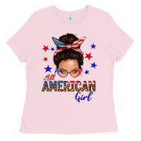 Bubblegum Pink all american girl messy bun Ladies Tee - texasbilliewilder