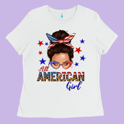 All American Girl Messy Bun Ladies Tee Designed By Texasbilliewilder