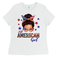 White all american girl messy bun Ladies Tee - texasbilliewilder