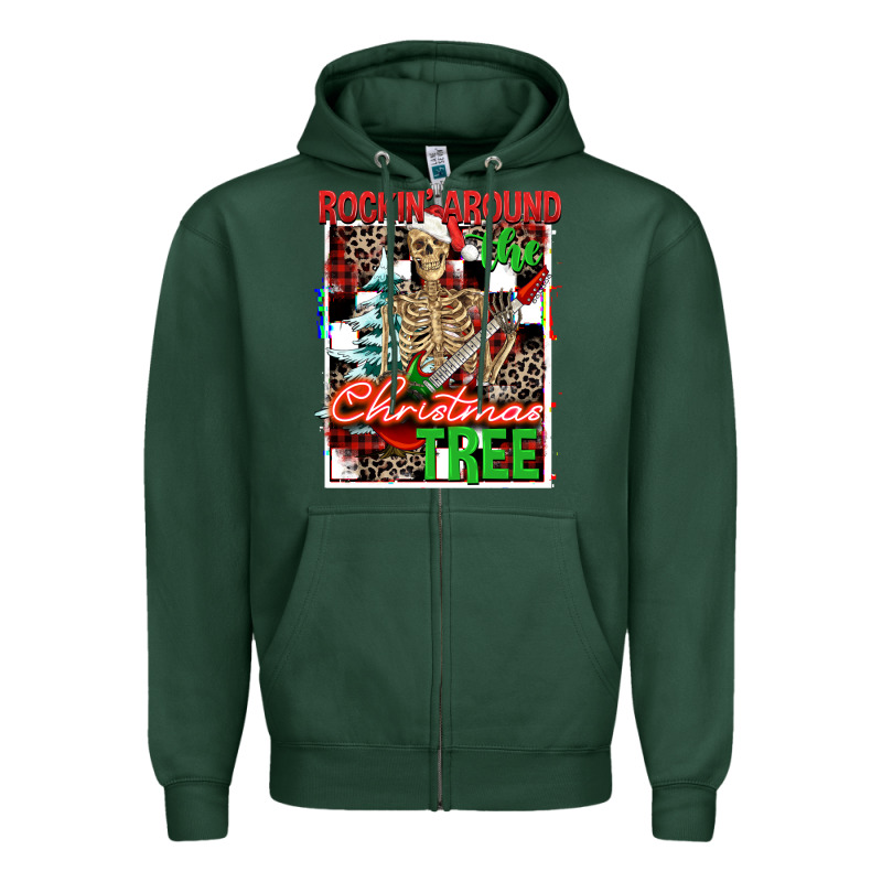 Rockin' Around The Christmas Tree Skeleton Zipper Hoodie by NancyCooperArtShop | Teevron