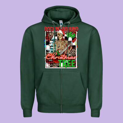 Rockin' Around The Christmas Tree Skeleton Zipper Hoodie Designed By Nancycooperartshop