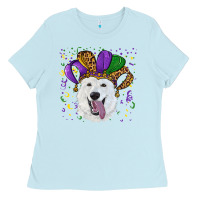 Baby Blue mardi gras hat  white shepherd Ladies Tee - RanaPortraitStore