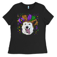 Black mardi gras hat  white shepherd Ladies Tee - RanaPortraitStore