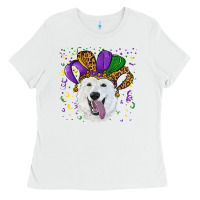 White mardi gras hat  white shepherd Ladies Tee - RanaPortraitStore
