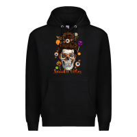 Black Spooky Vibes Skull Messy Bun Premium Hoodie - texasbilliewilder