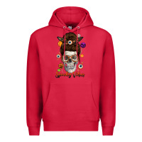 Cardinal Spooky Vibes Skull Messy Bun Premium Hoodie - texasbilliewilder