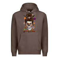 Coffee Spooky Vibes Skull Messy Bun Premium Hoodie - texasbilliewilder