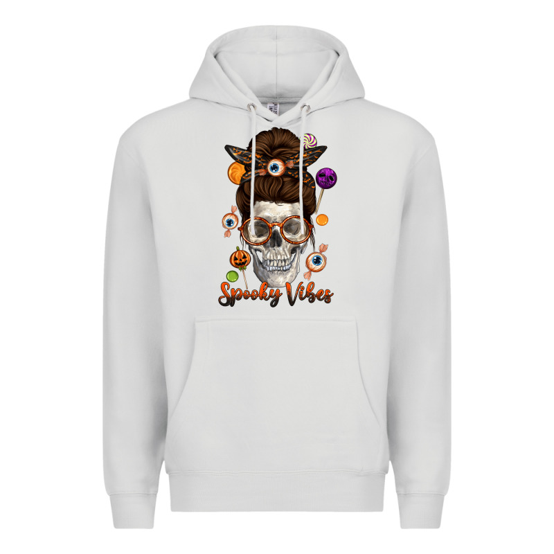 Spooky Vibes Skull Messy Bun Premium Hoodie by texasbilliewilder | Teevron