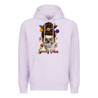 Lilac Spooky Vibes Skull Messy Bun Premium Hoodie - texasbilliewilder