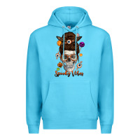 Ocean Blue Spooky Vibes Skull Messy Bun Premium Hoodie - texasbilliewilder