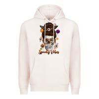 Pale Pink Spooky Vibes Skull Messy Bun Premium Hoodie - texasbilliewilder