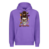 Purple Spooky Vibes Skull Messy Bun Premium Hoodie - texasbilliewilder