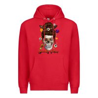 Red Spooky Vibes Skull Messy Bun Premium Hoodie - texasbilliewilder