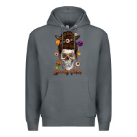 Rock Spooky Vibes Skull Messy Bun Premium Hoodie - texasbilliewilder