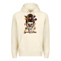 Sandshell Spooky Vibes Skull Messy Bun Premium Hoodie - texasbilliewilder