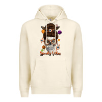 Tofu Spooky Vibes Skull Messy Bun Premium Hoodie - texasbilliewilder