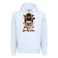 White Spooky Vibes Skull Messy Bun Premium Hoodie - texasbilliewilder