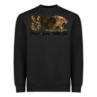 Black Peace Love Wild Cat Head Heavyweight Sweatshirt - LillyAllenDesigns