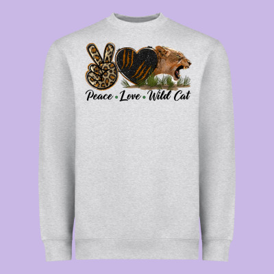 Peace Love Wild Cat Head Heavyweight Sweatshirt Designed By Lillyallendesigns