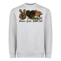 Heather Grey Peace Love Wild Cat Head Heavyweight Sweatshirt - LillyAllenDesigns