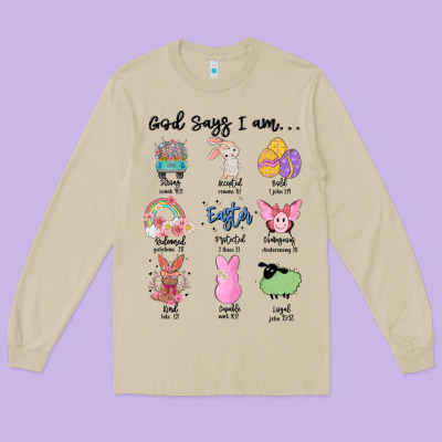 Gos Says ı Am Easter Long Sleeve Tee Designed By Maliassmallbusiness