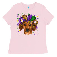 Bubblegum Pink mardi gras hat dachshund Ladies Tee - RanaPortraitStore