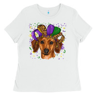 White mardi gras hat dachshund Ladies Tee - RanaPortraitStore