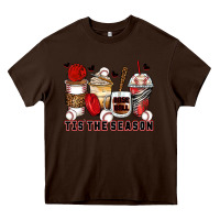 Chocolate Brown tis' the season baseball coffee cups Heavy Core Tee - Zillion Design Studio