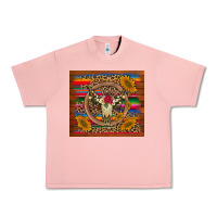 Serape Sunflowers Bull Skull Background Urban Heavy Tee | Teevron