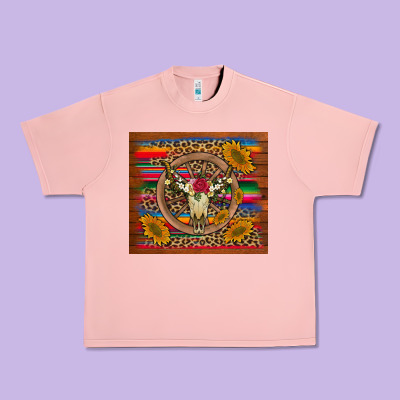 Serape Sunflowers Bull Skull Background Urban Heavy Tee Designed By Artiststas