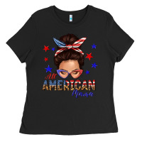 Black all american mama messy bun Ladies Tee - texasbilliewilder